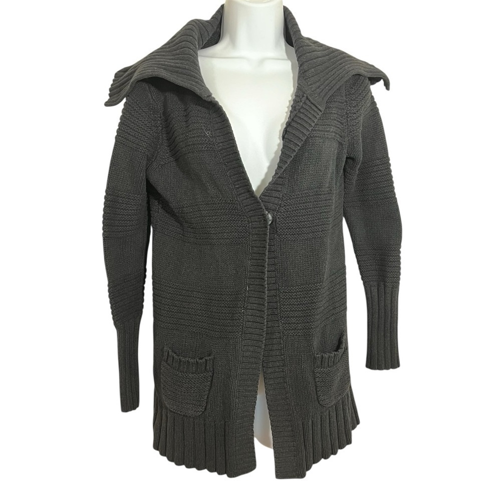 2000s American Eagle Oversized Black Chunky Knit Cardigan Size Small Cape Neck